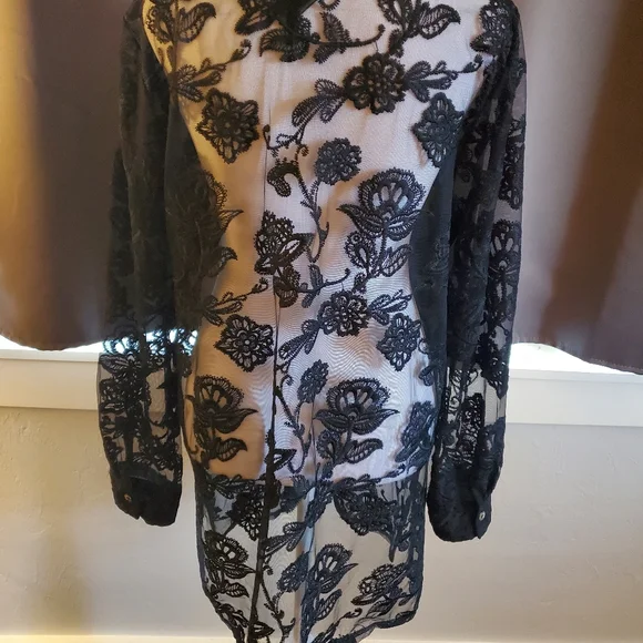 Chicos size 1 medium black see through top with buttons down the front. - Picture 5 of 6